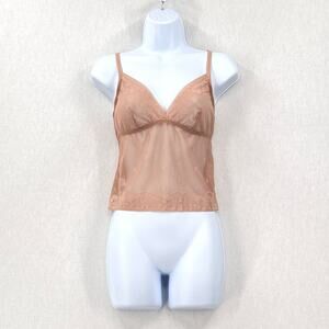 DONNA KARAN INTIMATES Mesh Cami Tank Medium Sheer Layering Embroidered Bra strap